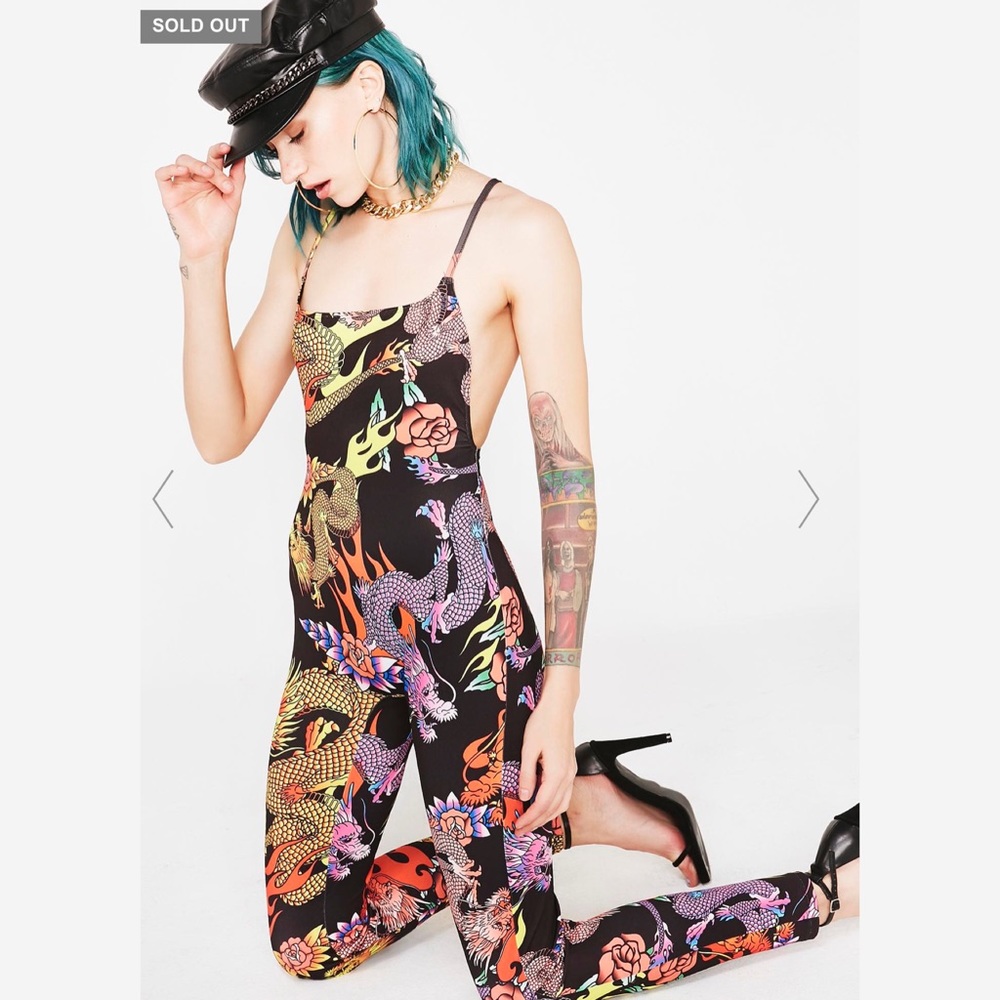 Jaded London Dragon Print Square Neck Catsuit